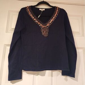 NWT Carducci stretchy black and gold sequin long sleeve top M